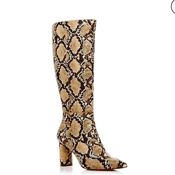 Aqua Private Label Women's Maria Snake Embossed Leather Block Heel Tall Boots - Picture 1 of 14